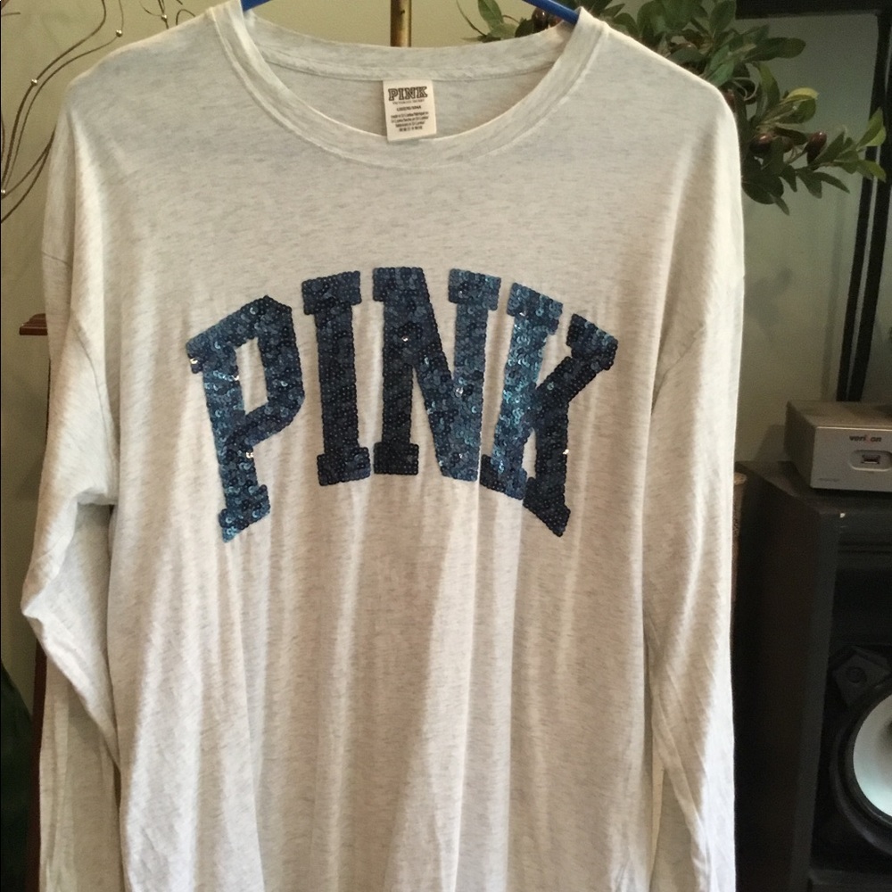 NWOT VS PINK Light Grey & Blue Bling Top